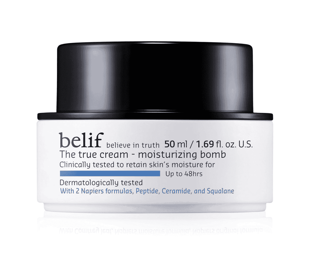 Belif The True Cream Moisturizing Bomb, a hydrating skincare product, ideal as a Tatcha Water Cream.